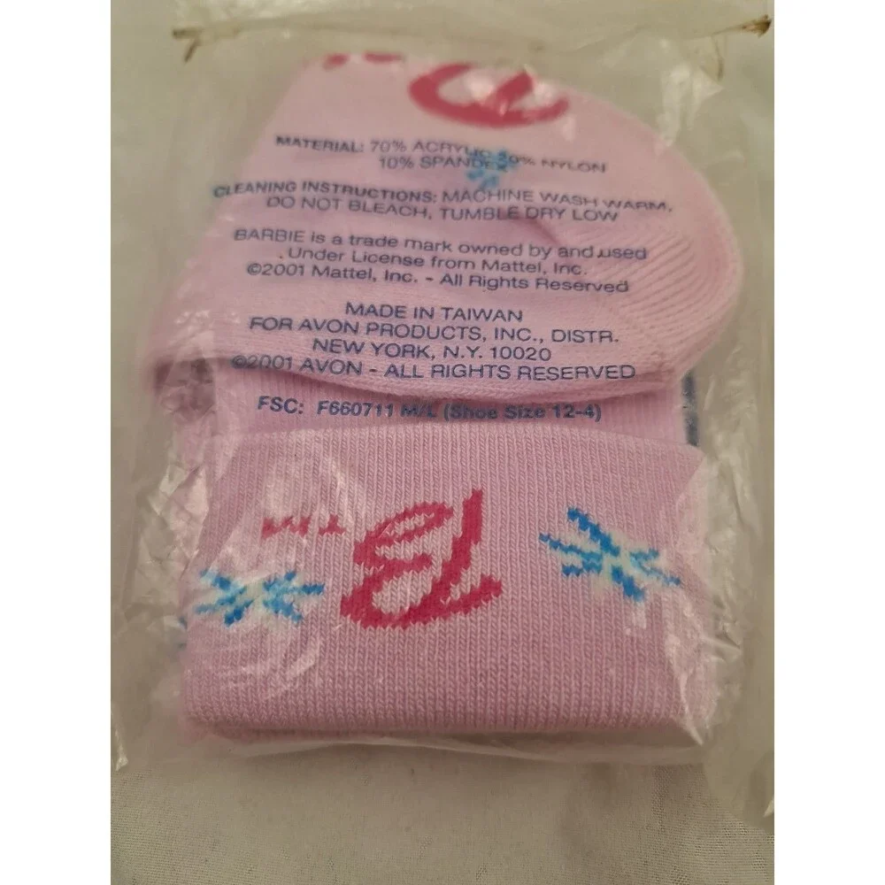 Vintage 2001 Girl's AVON Pink Barbie Slipper Socks-Shoe SZ 12-4-NEW!